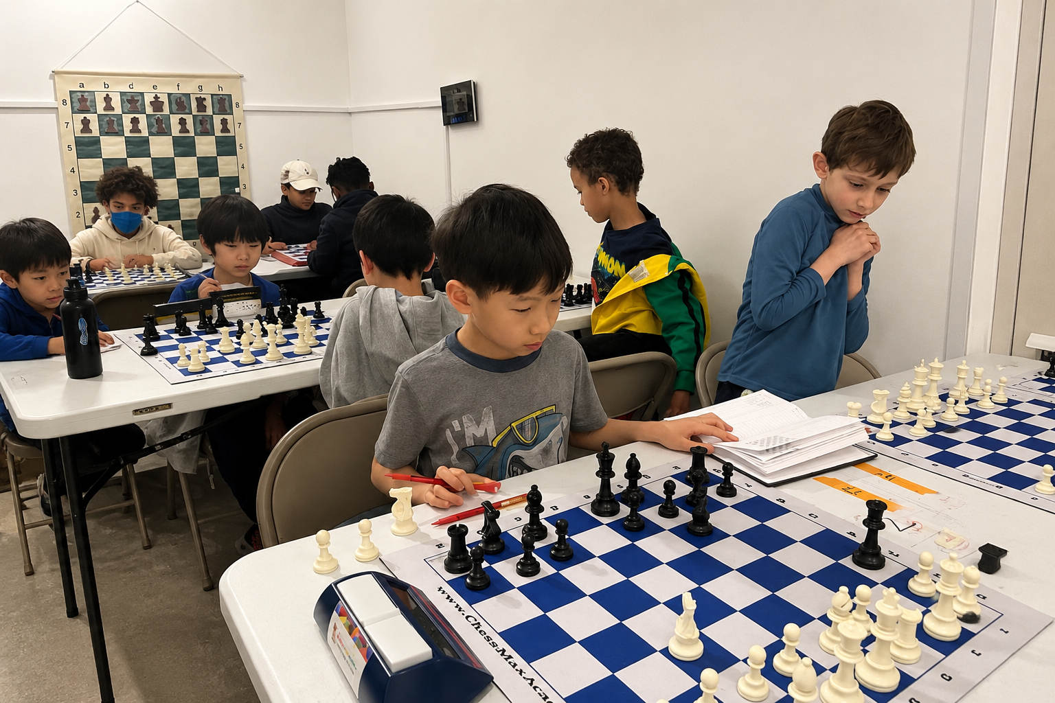 Kids playing chess at a Chess Max Academy chess tournament in NYC