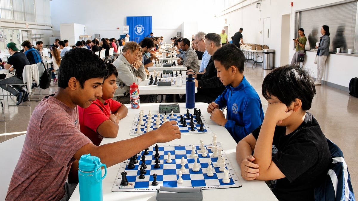 Kids playing chess during a Bughouse event