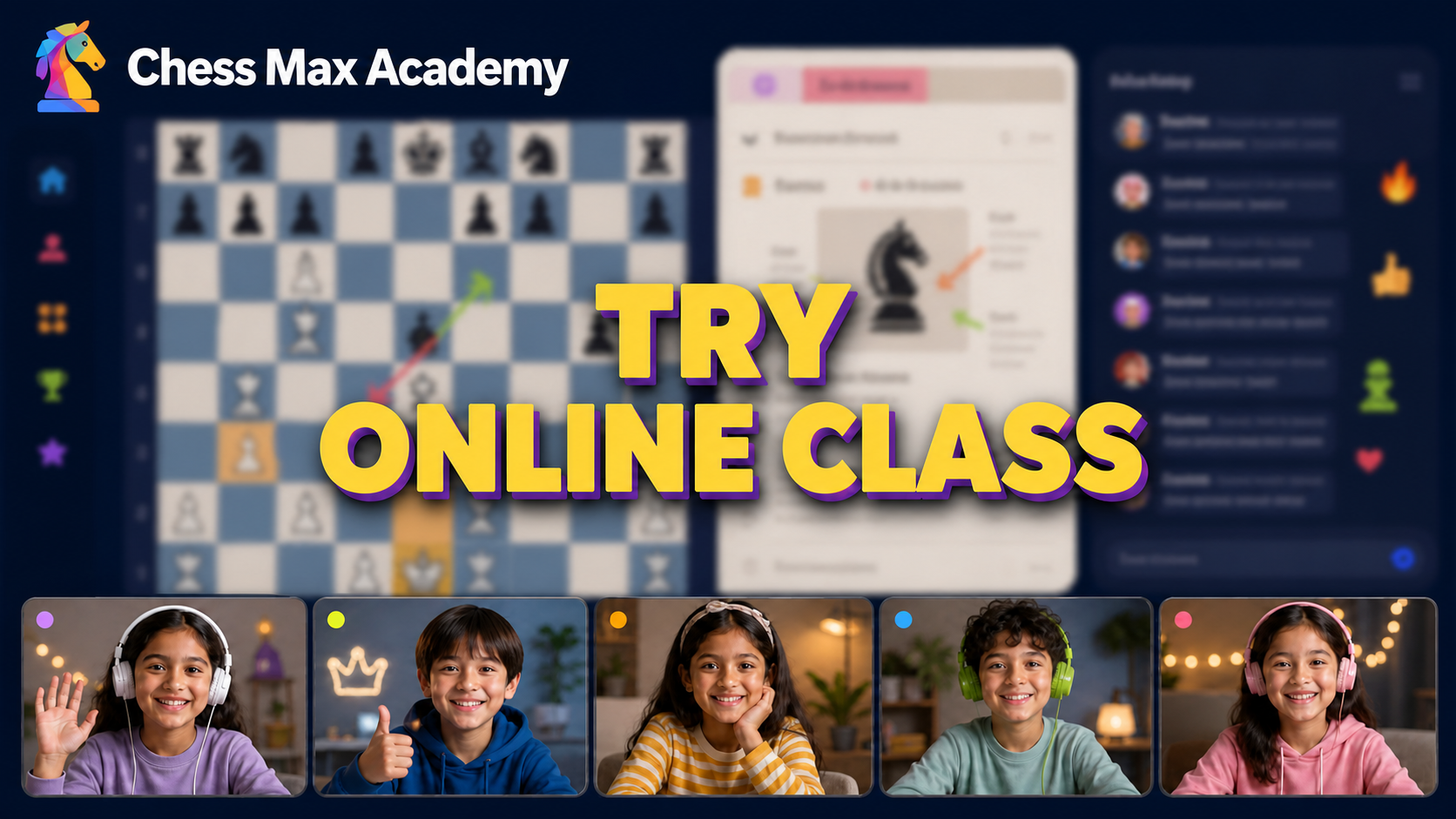 Illustration of a Chess Max Academy online group chess class